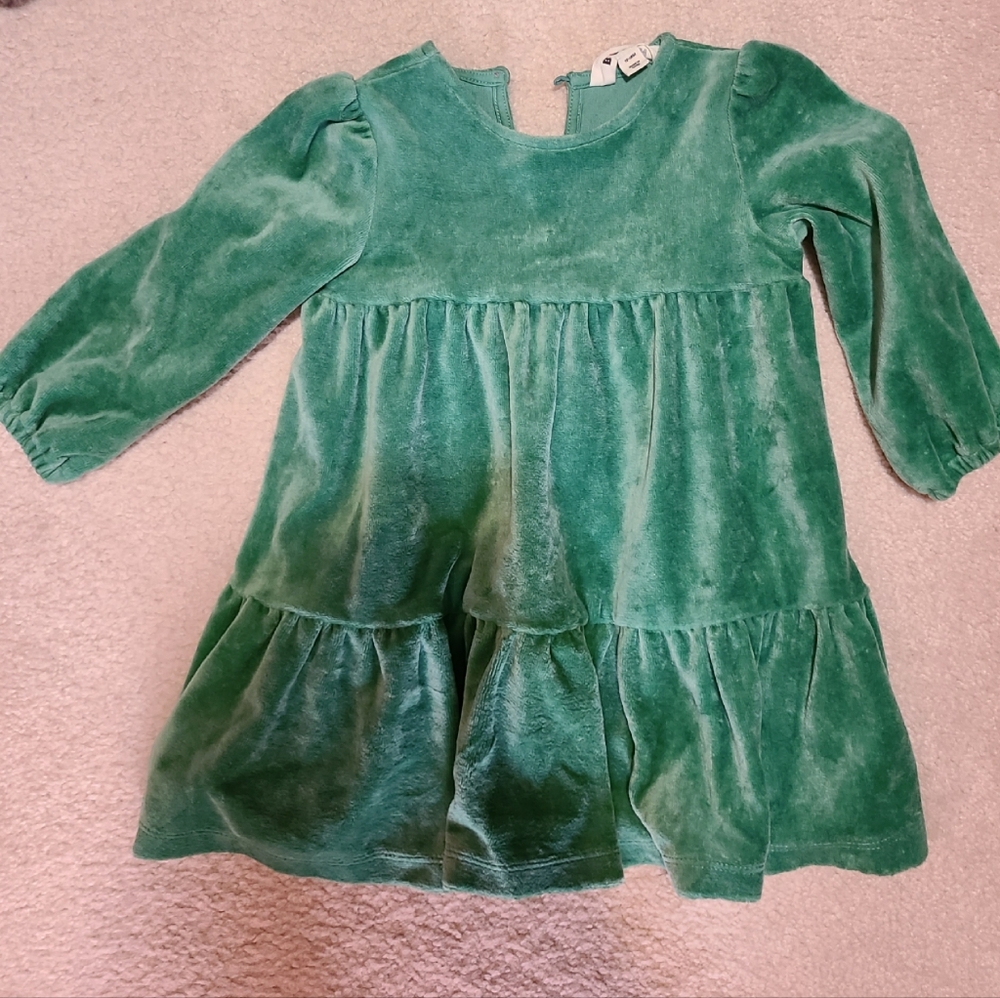 Mini Boden Worn once! Christmas Green velvet dress 12-18 months